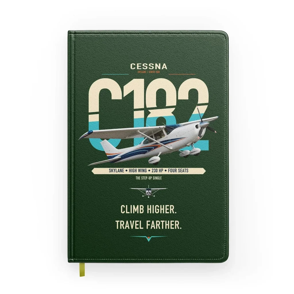 Cessna 182 Skylane design on dark green notebook