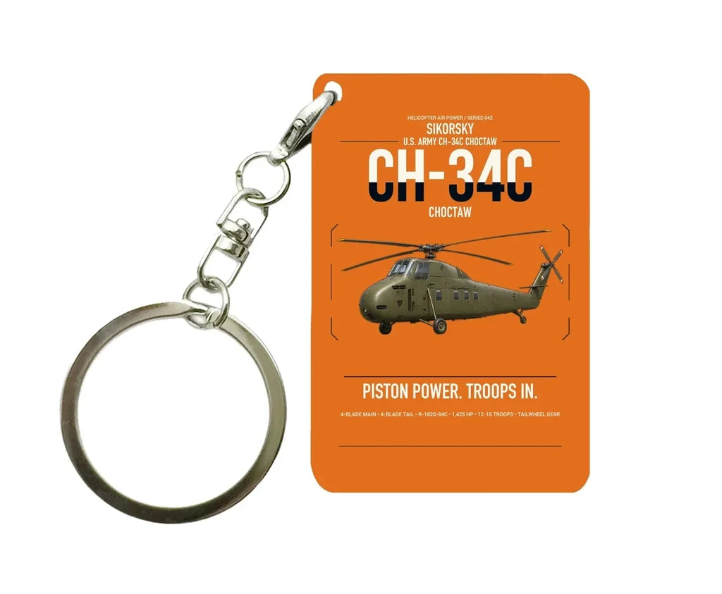 Sikorsky CH-34C Choctaw design on orange designed key chain, double-side print