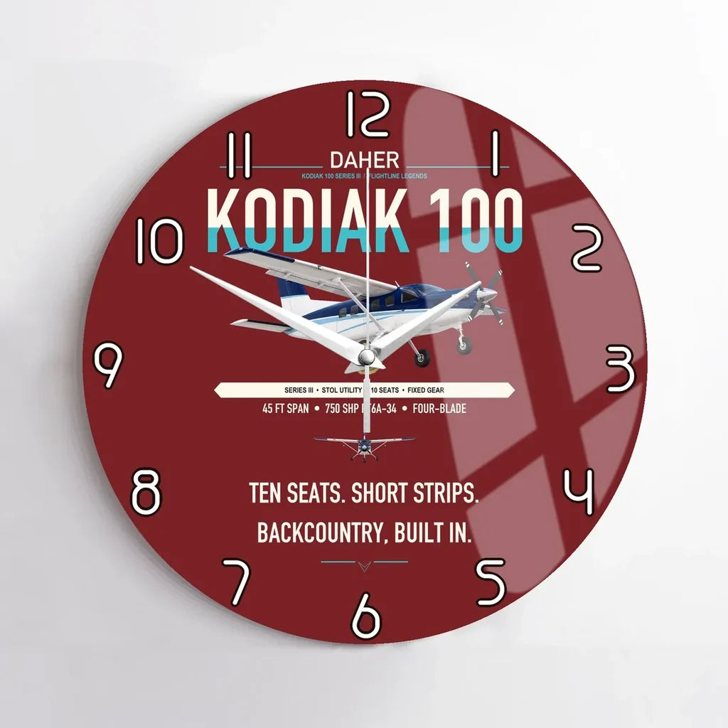 Daher Kodiak 100 Series III design on dark red no frame wall clock