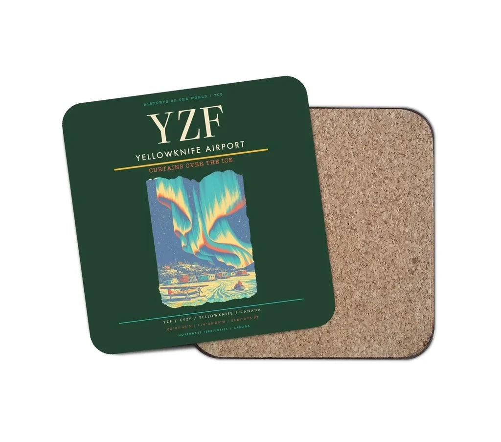 Yellowknife Airport (YZF) design on dark green 1 piece coaster