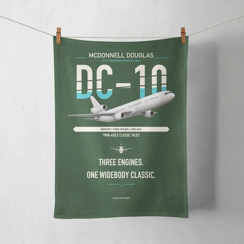 McDonnell Douglas DC-10 design on dark green towel