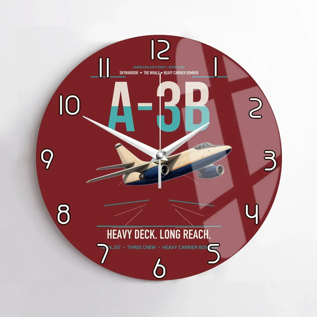 A-3B Skywarrior design on dark red no frame wall clock