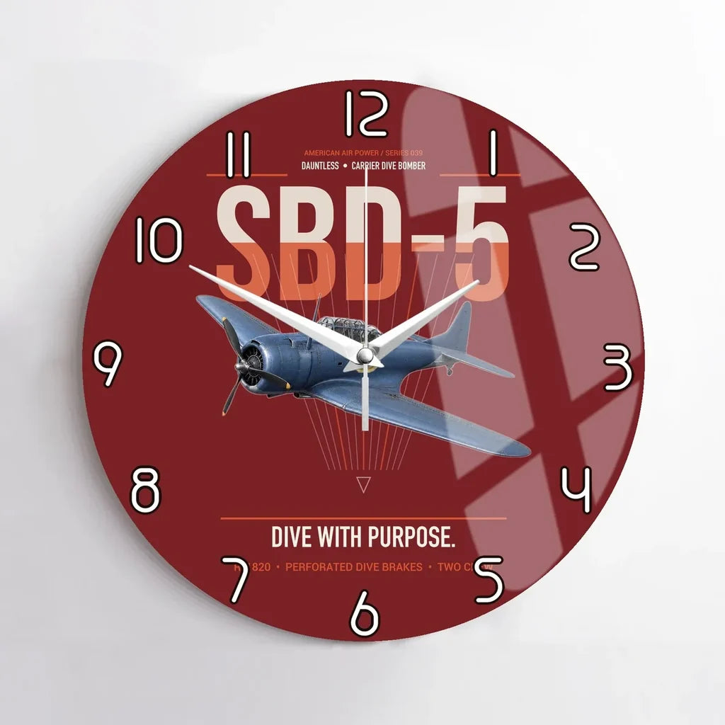 SBD-5 Dauntless design on dark red no frame wall clock