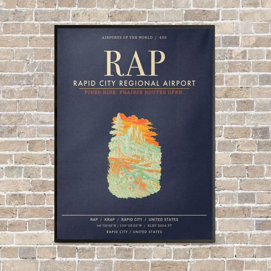 Rapid City Regional Airport RAP vertical canvas print - framed - navy blue background