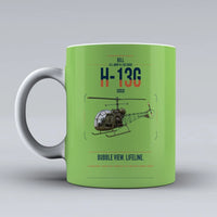 Thumbnail for Bell H-13G Sioux design on light green ceramic mug, double-side print