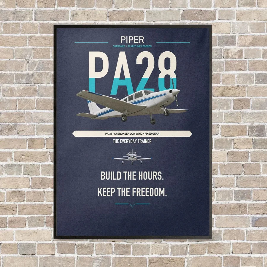 Piper PA-28 Cherokee vertical canvas print - framed - navy blue background