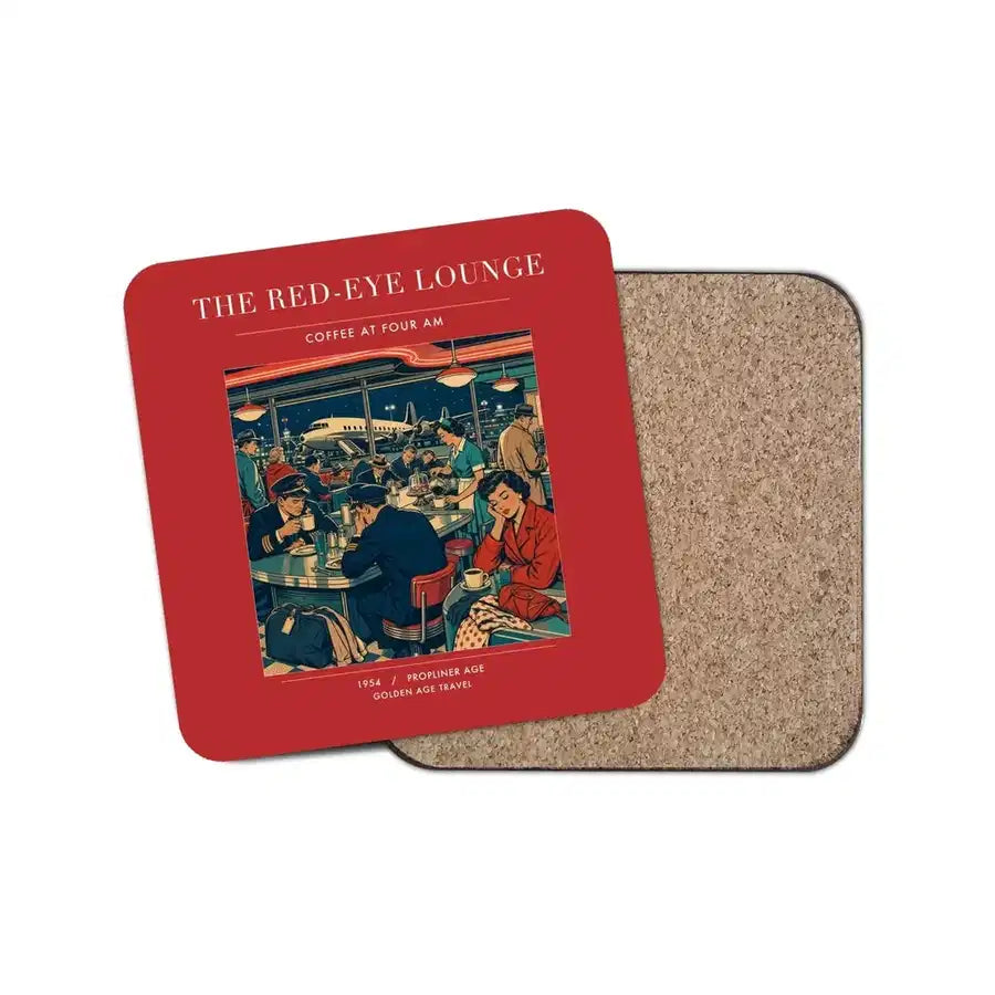The Red-Eye Lounge - Designed Coasters design on red 1-piece