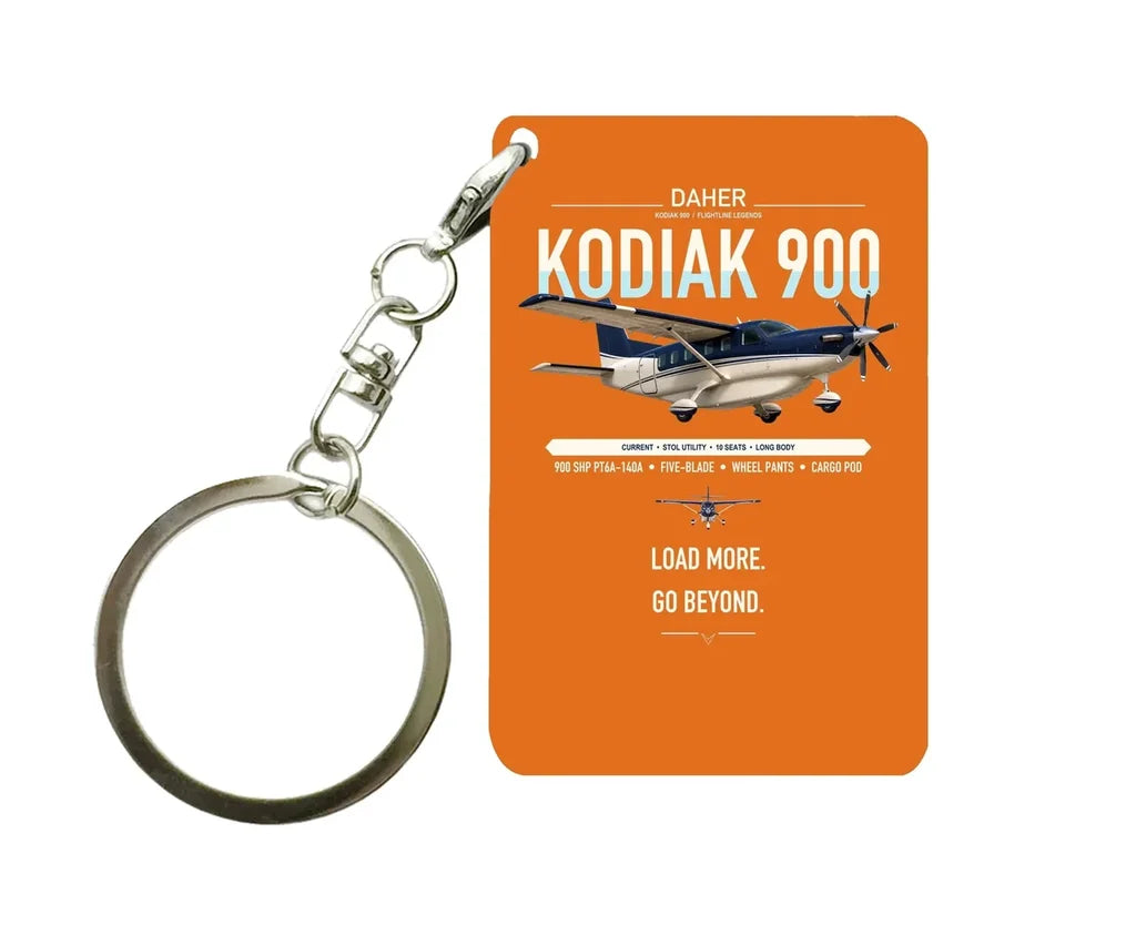 Daher Kodiak 900 design on orange designed key chain, double-side print