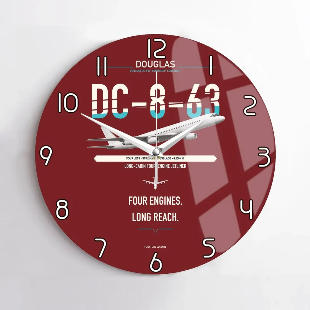 Douglas DC-8-63 design on dark red no frame wall clock