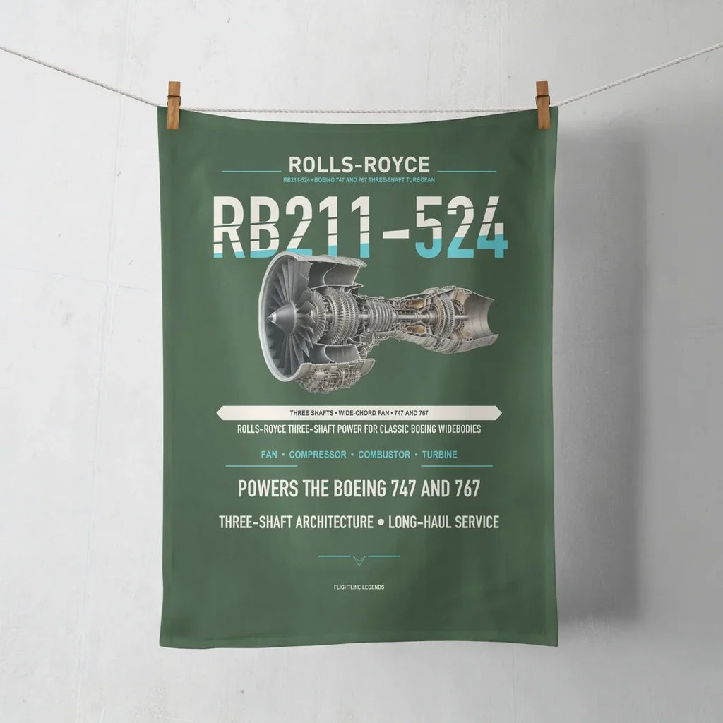 RB211-524 design on dark green towel