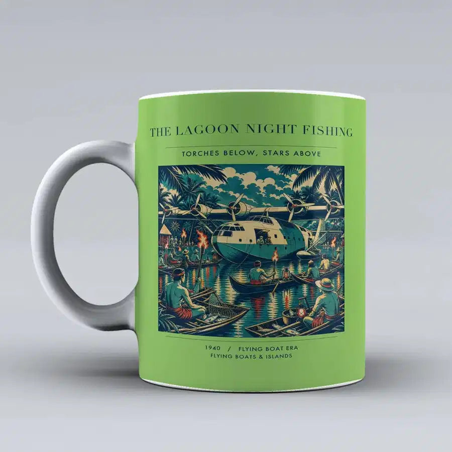 VINTAGE G4407 - The Lagoon Night Fishing - Ceramic Mug design on lightgreen