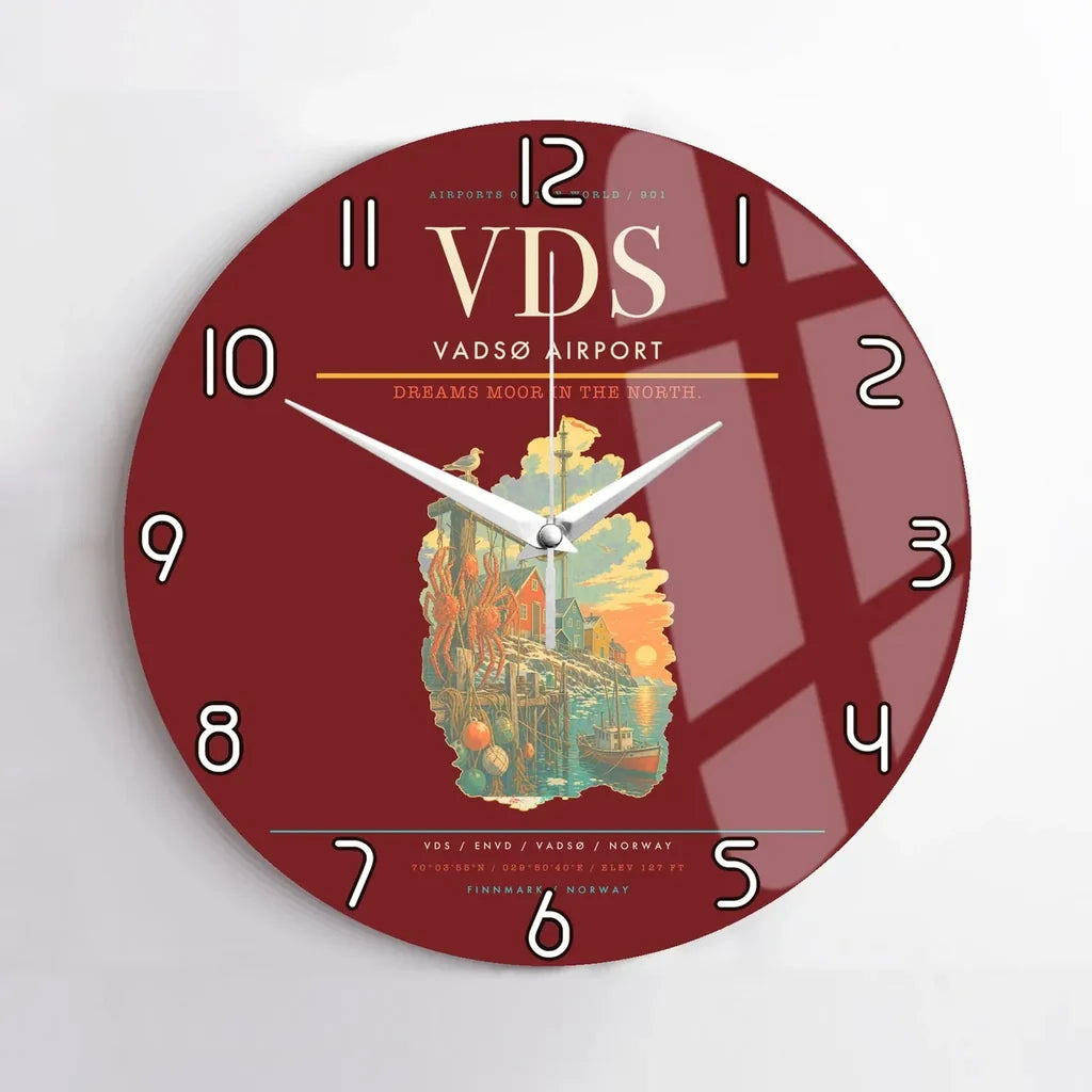 Vadsø Airport (VDS) design on dark red no frame wall clock