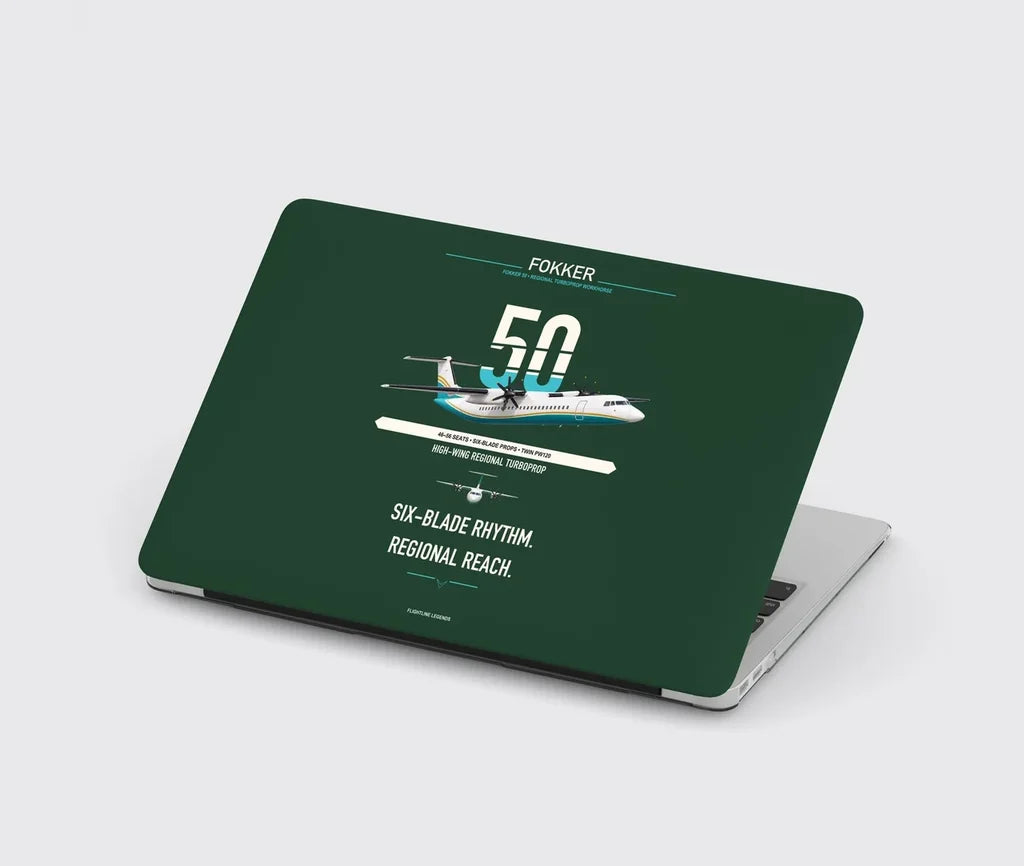 Fokker 50 design on dark green MacBook case
