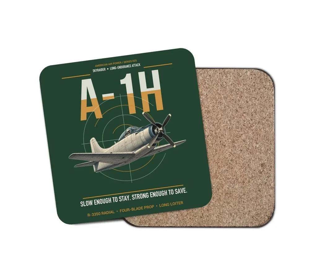 A-1H Skyraider design on dark green 1 piece coaster
