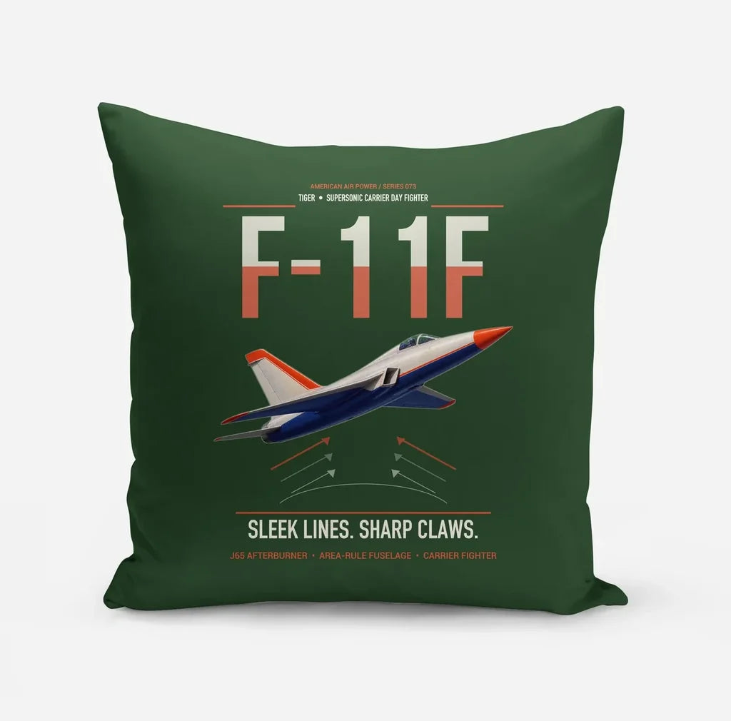 F-11F Tiger design on dark green pillow