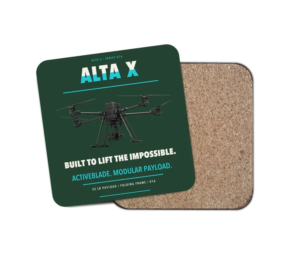 Freefly Alta X design on dark green 1 piece coaster