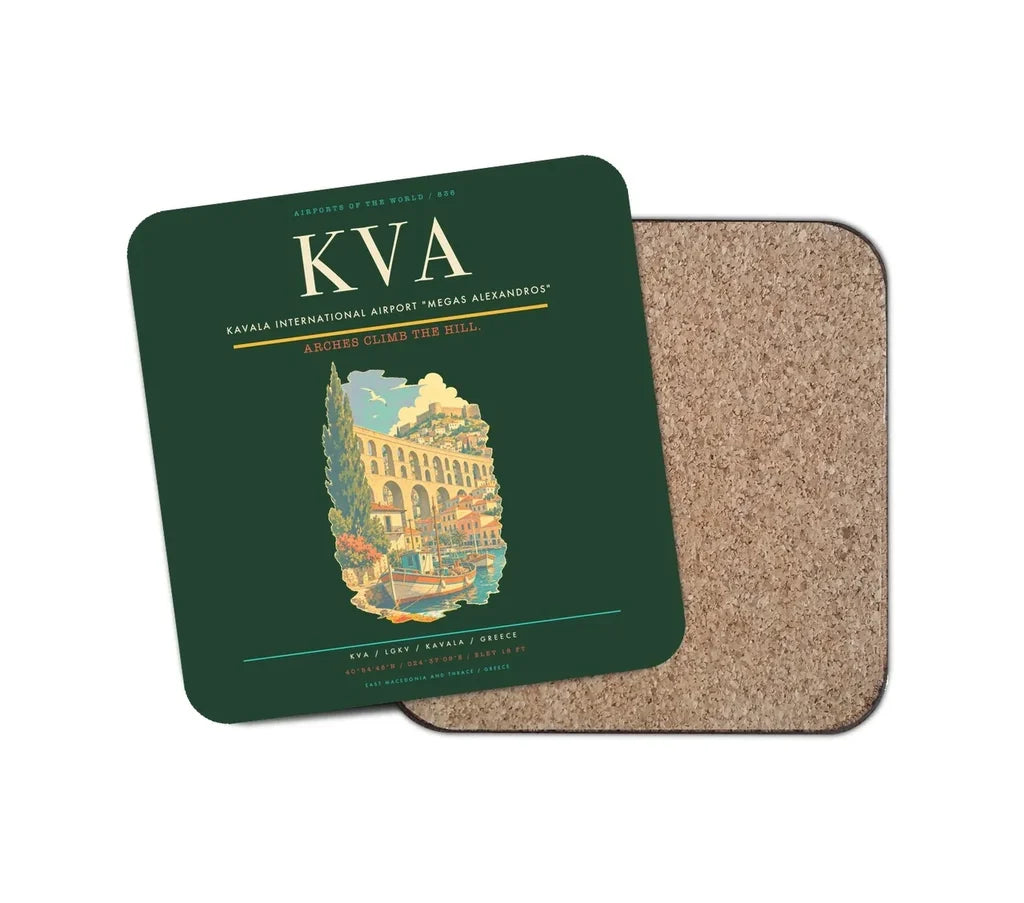 Kavala International Airport Megas Alexandros (KVA) design on dark green 1 piece coaster