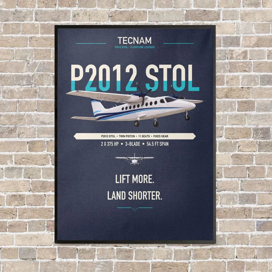Tecnam P2012 STOL vertical canvas print - framed - navy blue background