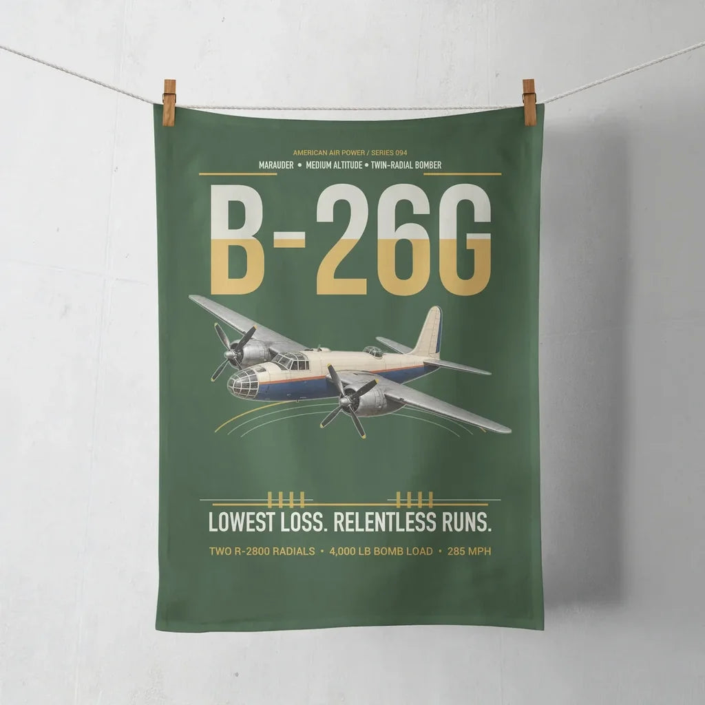 B-26G Marauder design on dark green towel