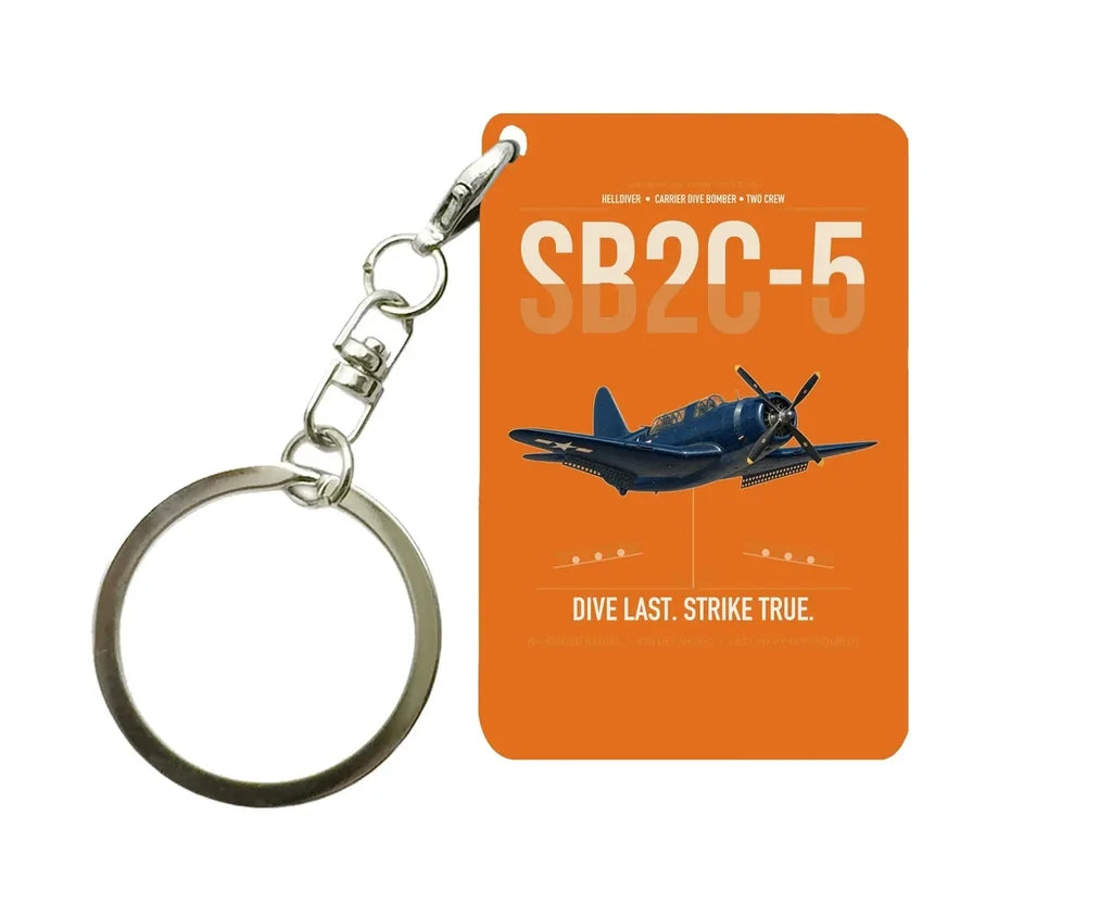 SB2C-5 Helldiver design on orange designed key chain, double-side print