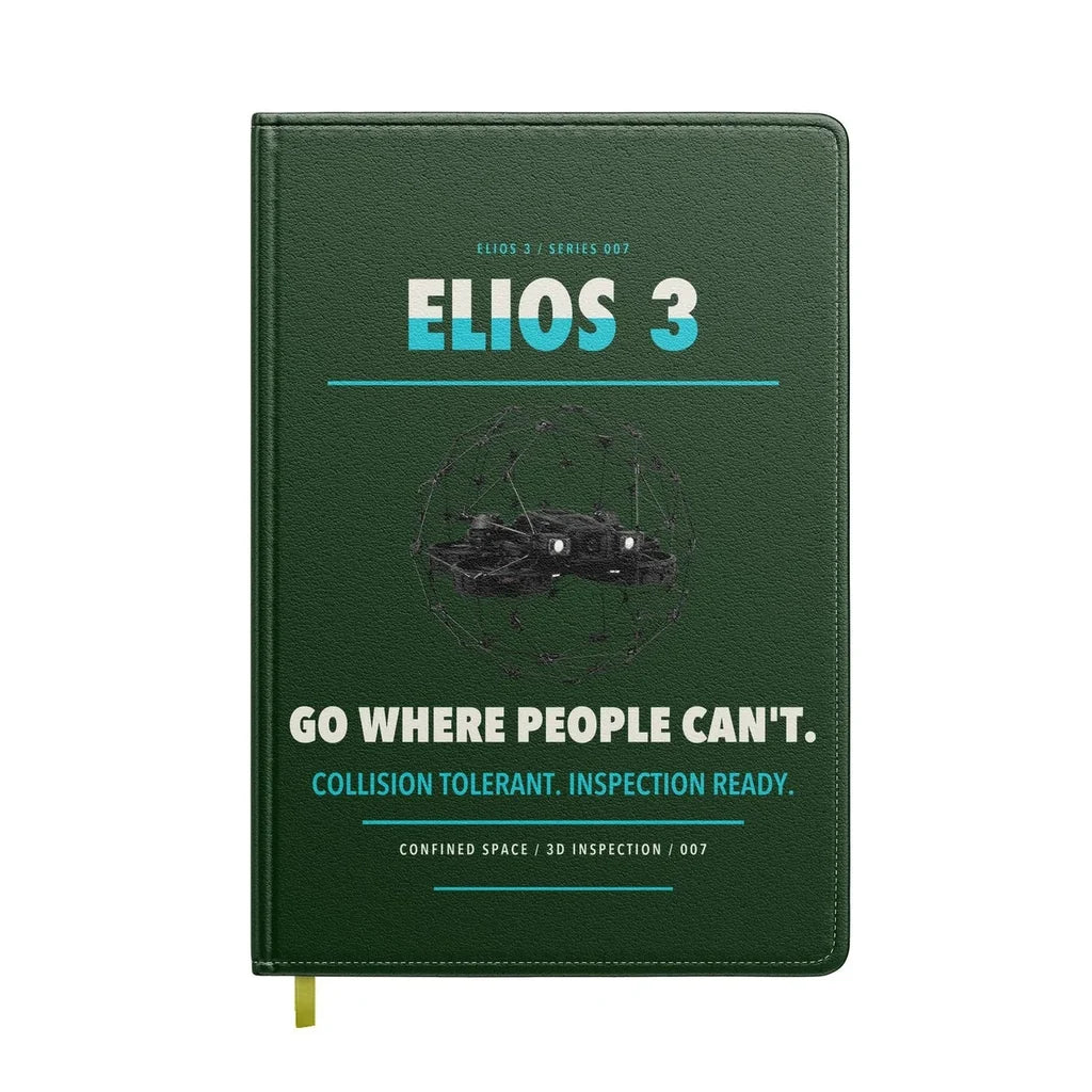 Flyability Elios 3 design on dark green notebook