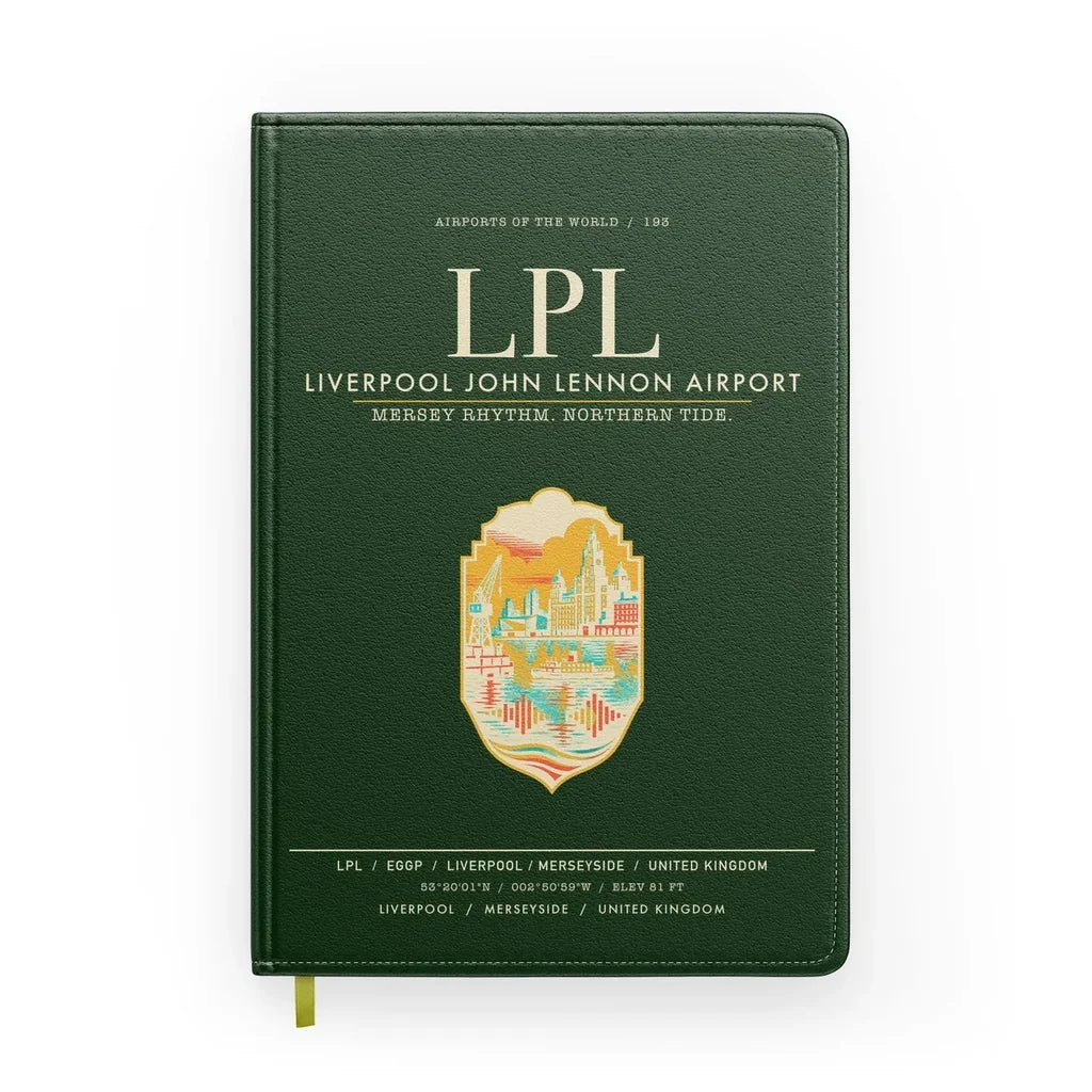 Liverpool John Lennon Airport (LPL) design on dark green notebook