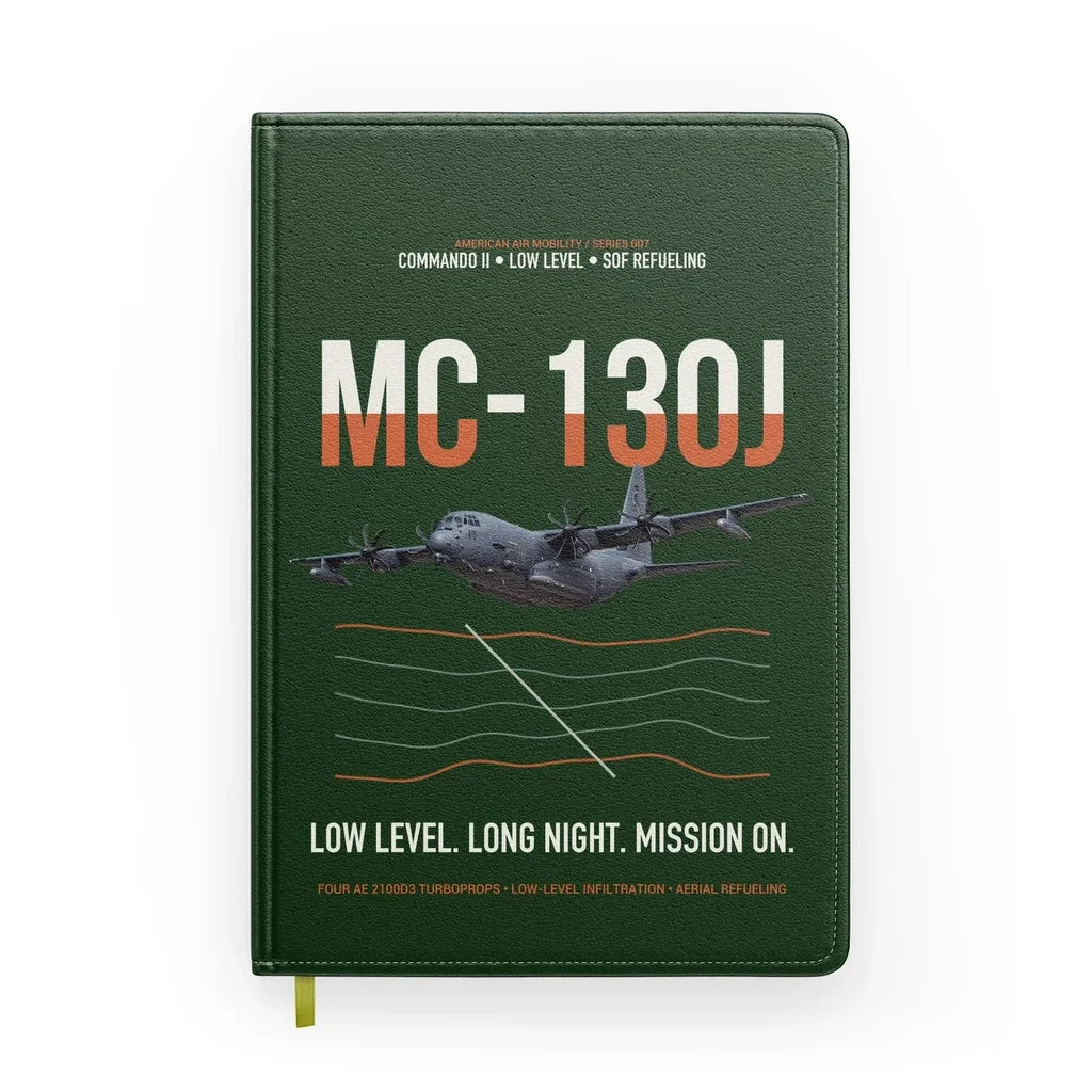 MC-130J COMMANDO II design on dark green notebook