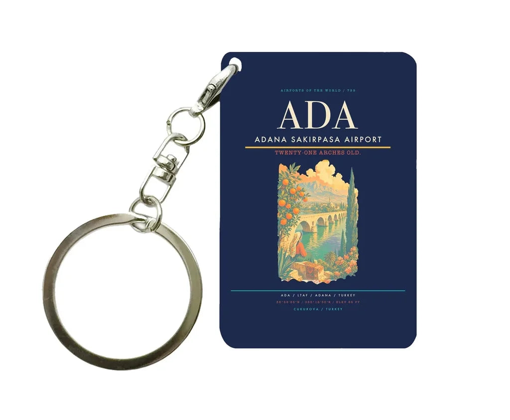 Adana Sakirpasa Airport (ADA) design on navy blue key chain