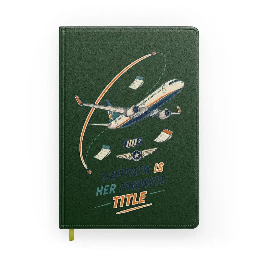 Captain Is Her Favorite Title design on dark green notebook