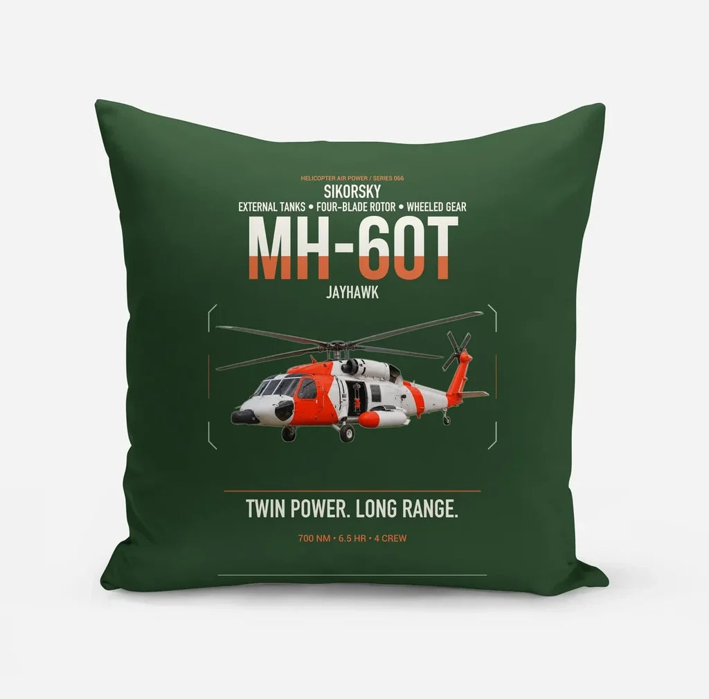 Sikorsky MH-60T Jayhawk design on dark green pillow