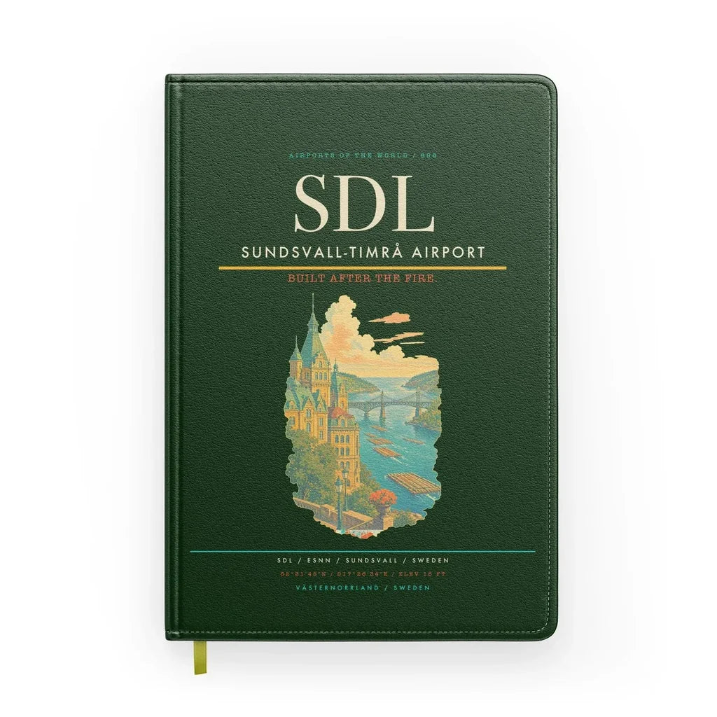 Sundsvall-Timrå Airport (SDL) design on dark green notebook