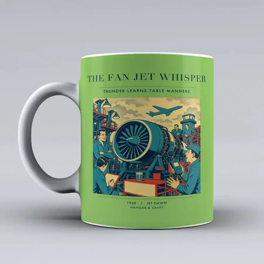 VINTAGE G4464 - The Fan Jet Whisper - Ceramic Mug design on lightgreen