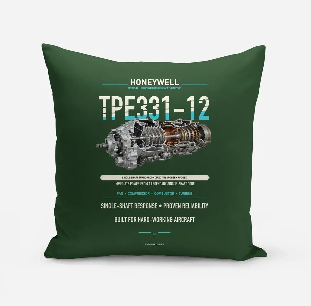 TPE331-12 design on dark green pillow