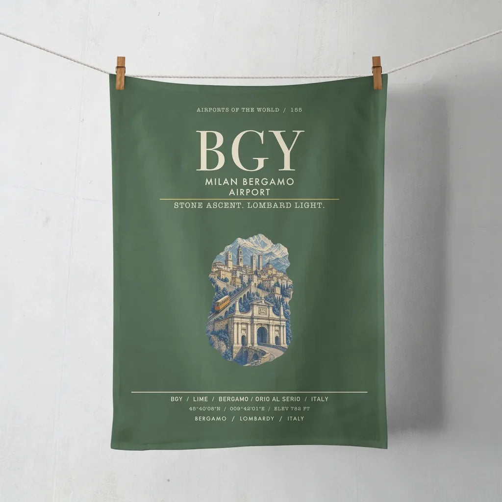 Milan Bergamo Airport (BGY) design on dark green towel