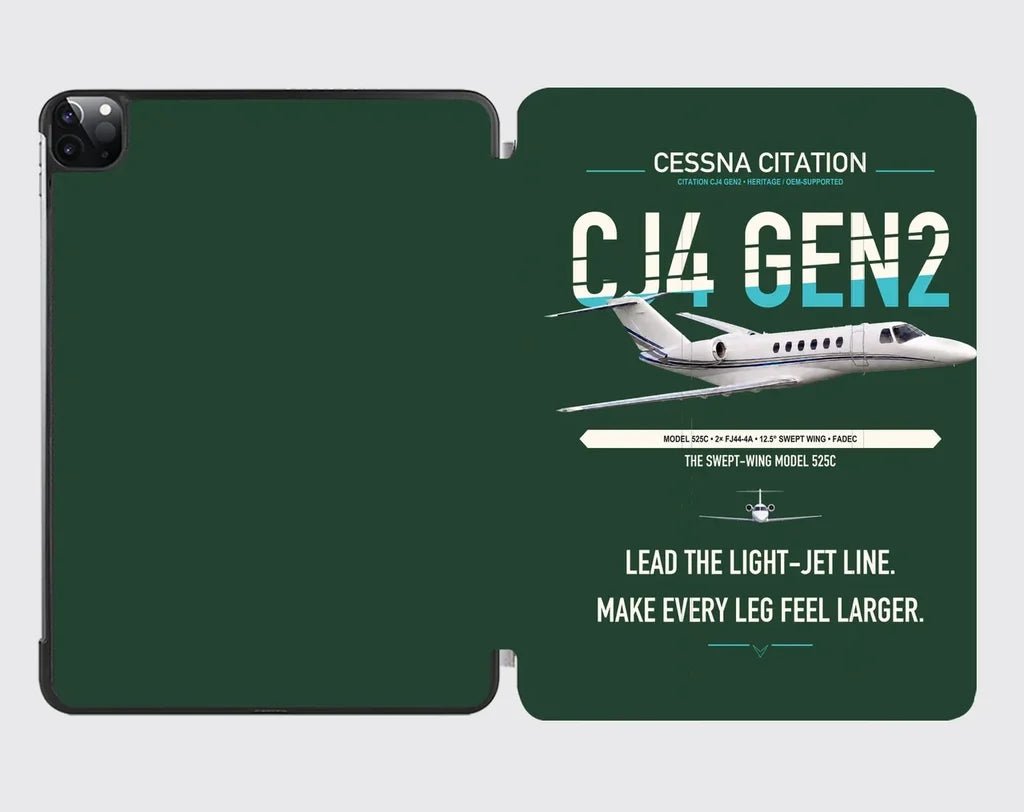 Cessna Citation CJ4 Gen2 design on dark green ipad tablet case