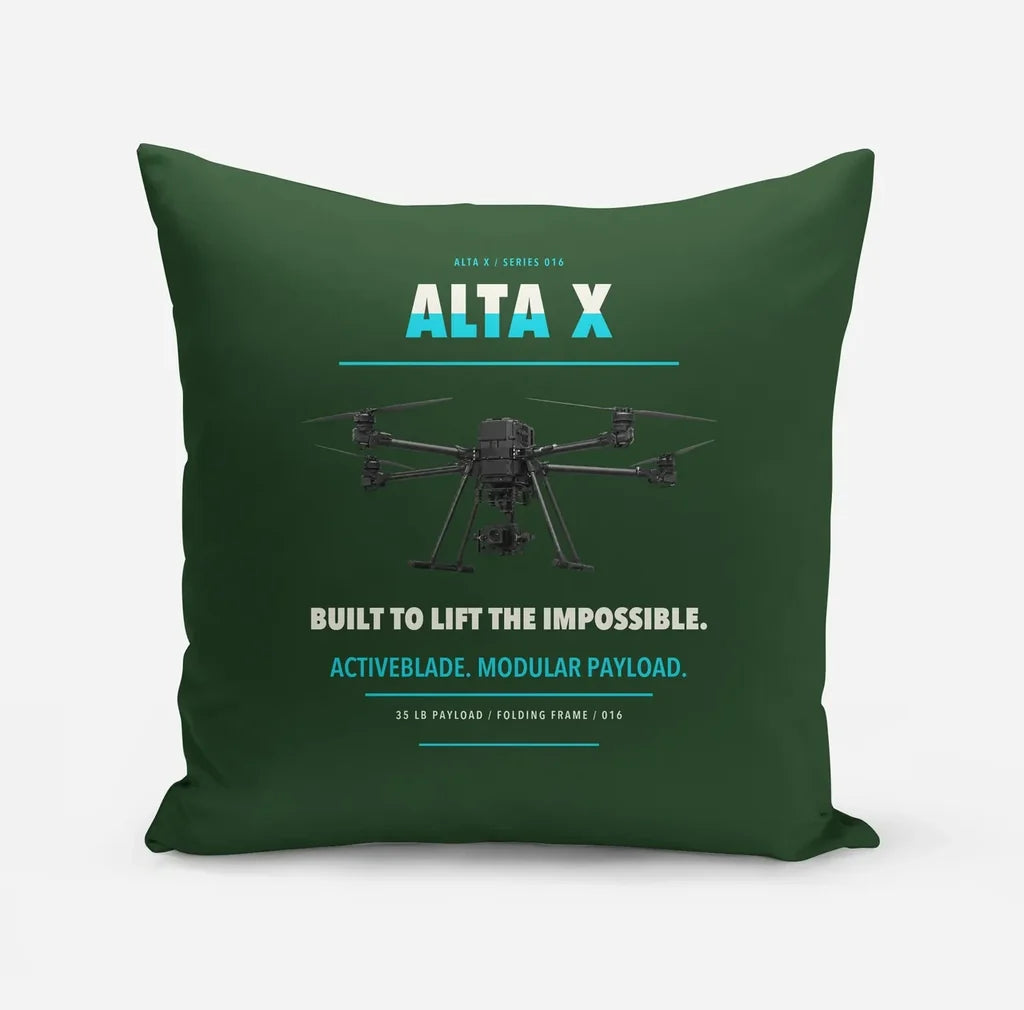 Freefly Alta X design on dark green pillow