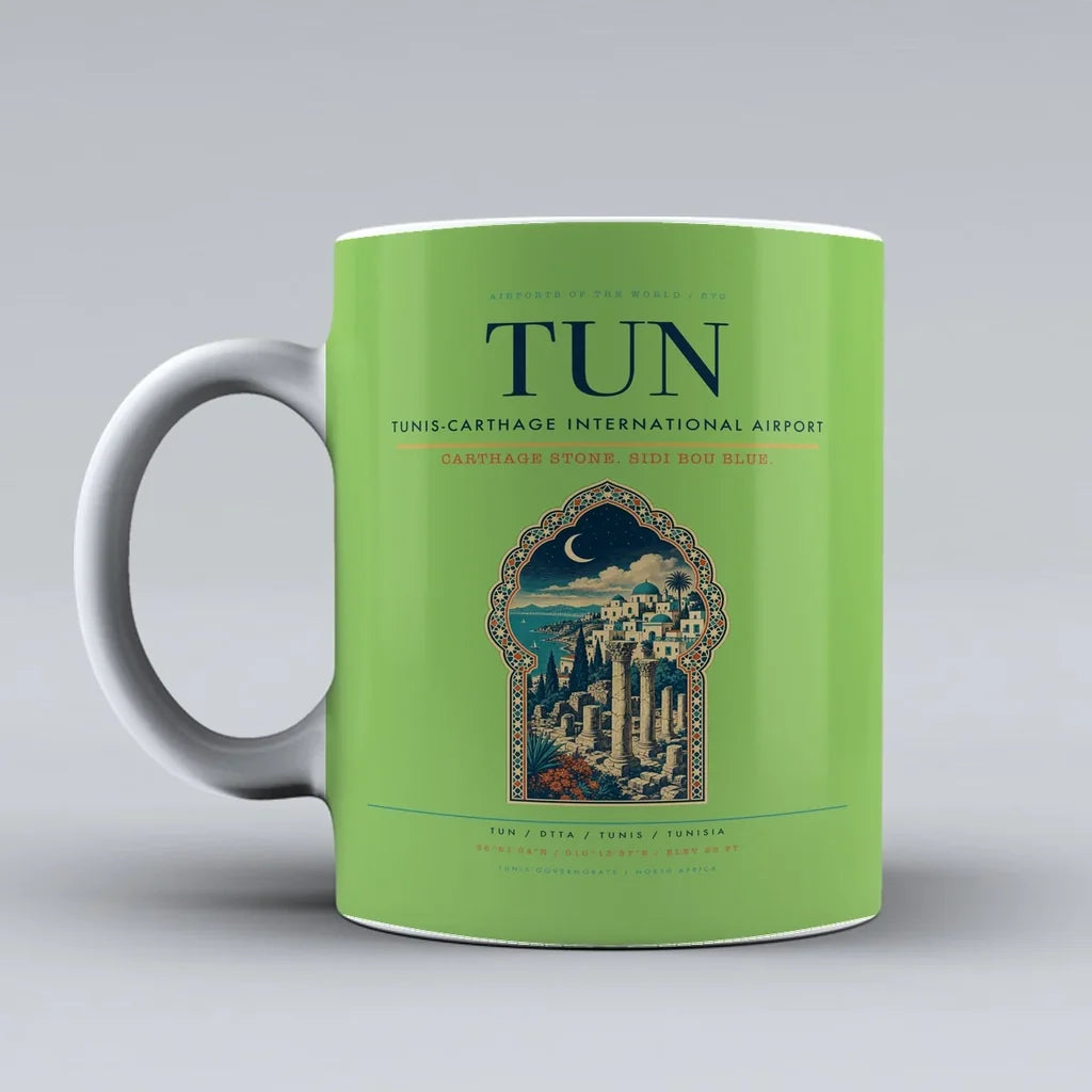 International Airport TUN Mug design on light green tunis carthage