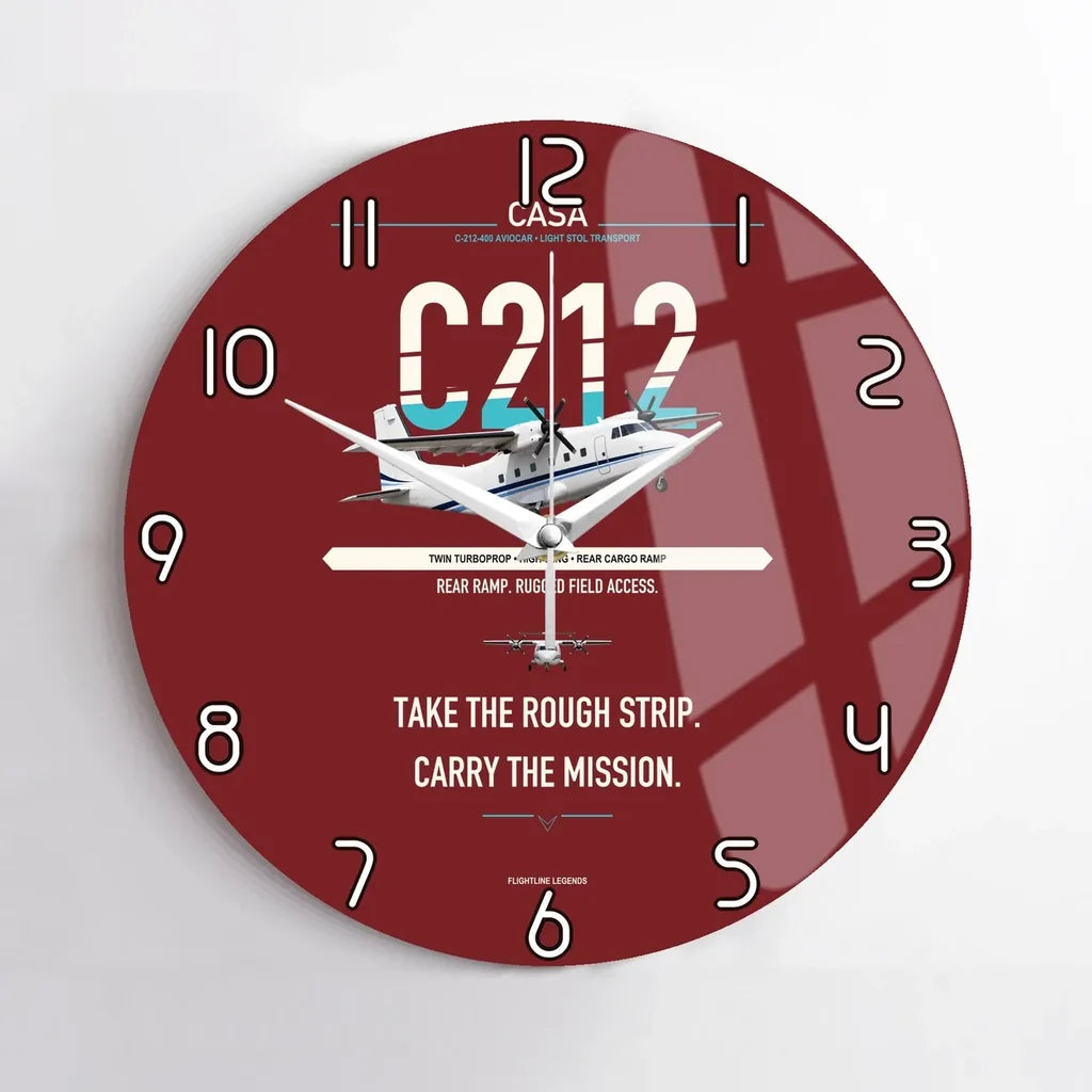 CASA C-212-400 Aviocar design on dark red no frame wall clock