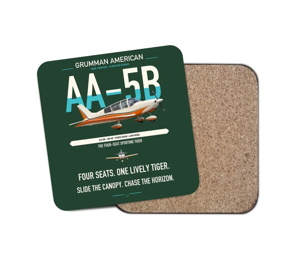 Grumman American AA-5B Tiger design on dark green 1 piece coaster