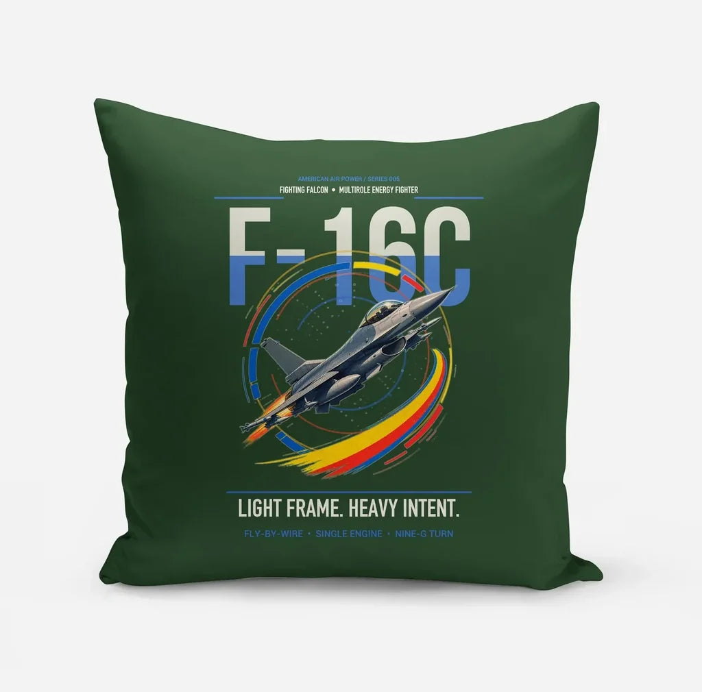 F-16C Fighting Falcon design on dark green pillow