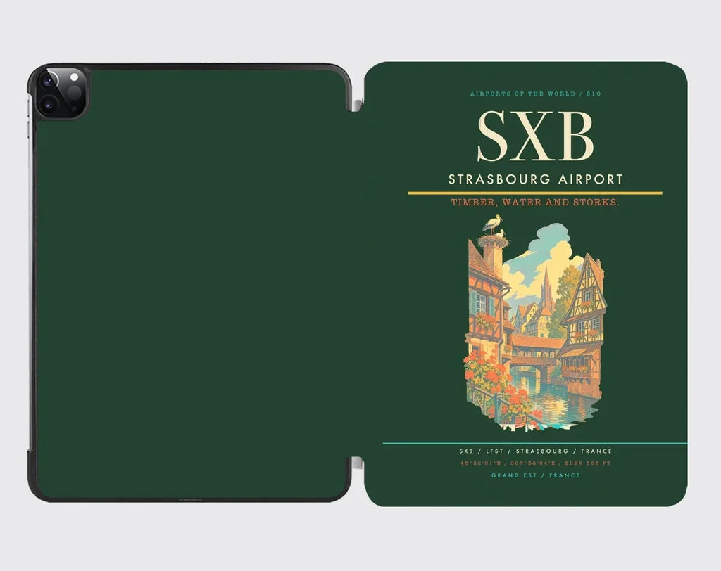 Strasbourg Airport (SXB) design on dark green ipad tablet case