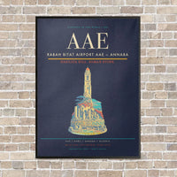 Thumbnail for Rabah Bitat Airport AAE — Annaba vertical canvas print - framed - navy blue background