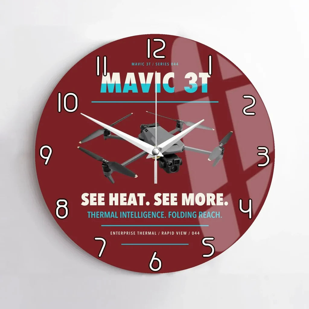 DJI Mavic 3 Thermal design on dark red no frame wall clock