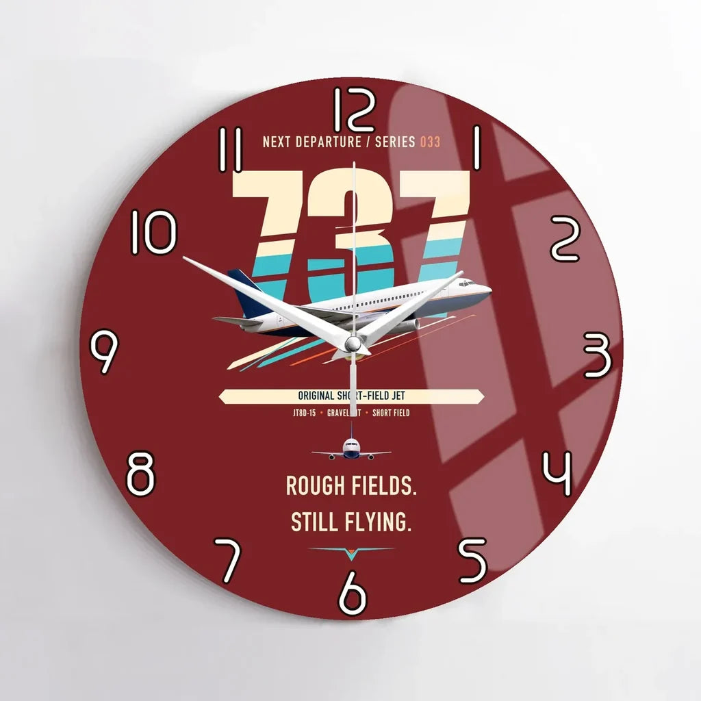 Boeing 737-200 design on dark red no frame wall clock
