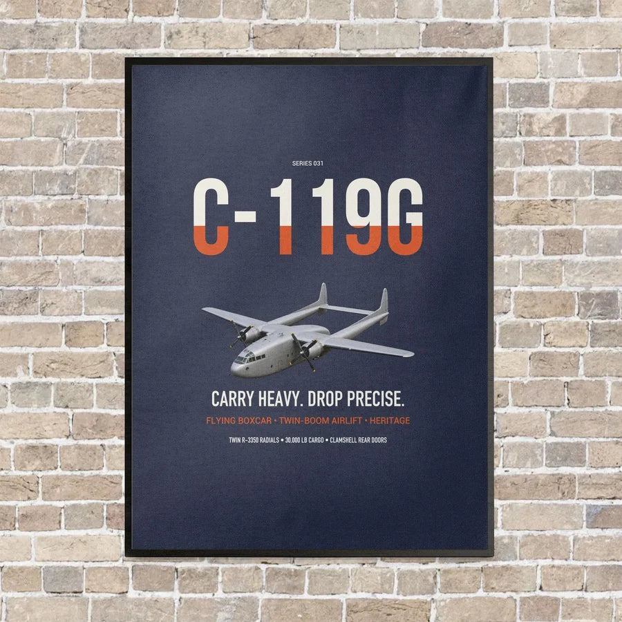 C-119G Flying Boxcar vertical canvas print - framed - navy blue background