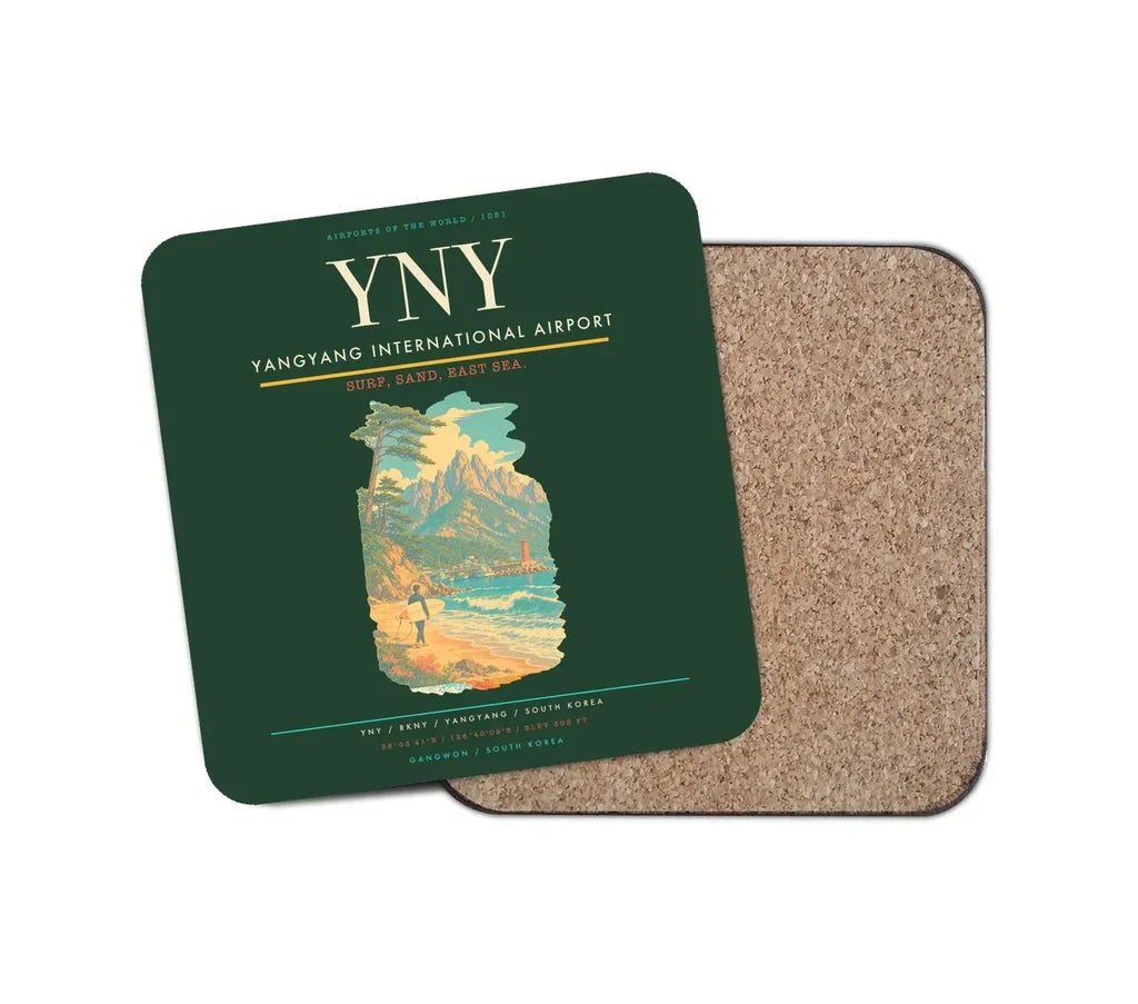 Yangyang International Airport (YNY) design on dark green 1 piece coaster