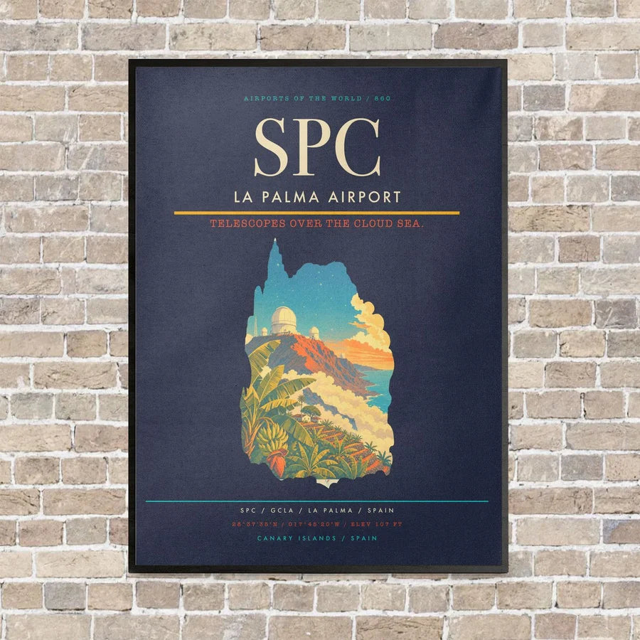 La Palma Airport SPC vertical canvas print - framed - navy blue background