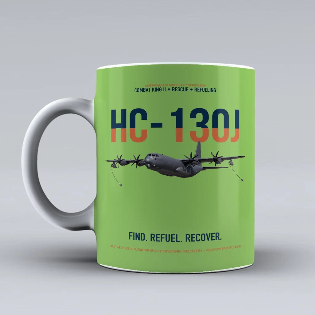 HC-130J COMBAT KING II design on light green ceramic mug, double-side print