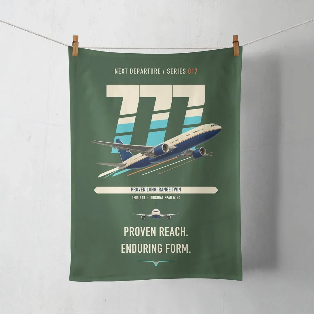 Boeing 777-200ER design on dark green towel