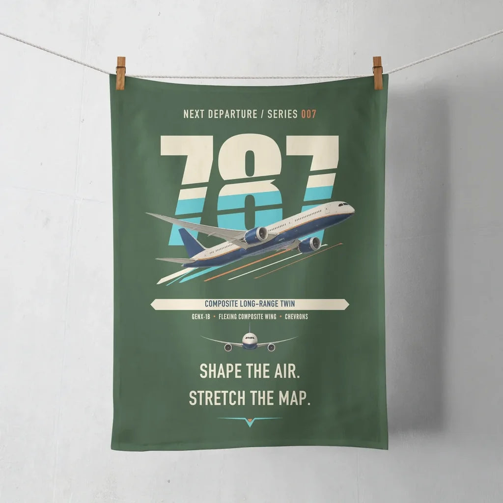 Boeing 787-9 Dreamliner design on dark green towel